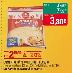 Match Carrefour Classic Emmental râpé offre