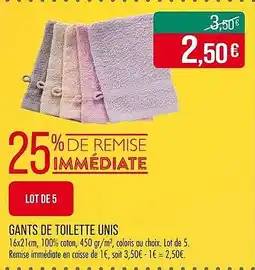 Match Gants de toilette unis offre