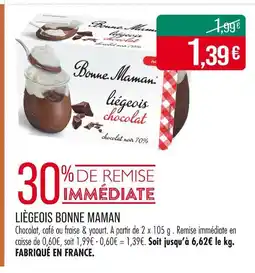 Match BONNE MAMAN Liégeois chocolat offre