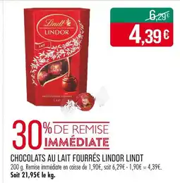Match LINDT Chocolats au lait fourrés Lindor offre