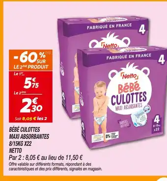 Netto NETTO Bébé culottes maxi absorbantes 8/15KG X22 offre