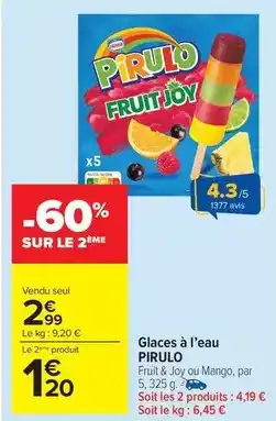 Carrefour Drive Pirulo - glaces a l'eau offre