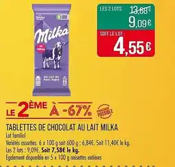 Match Tablettes de chocolat au lait milka offre