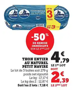 Bi1 Thon entier au naturel petit navire offre