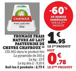 Bi1 Fromage frais nature au lait pasteurise de chevre chavroux offre