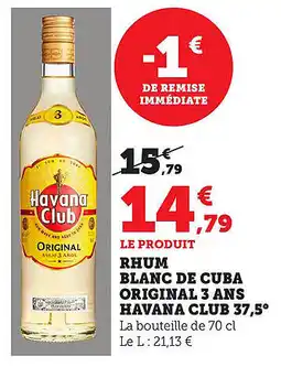 Bi1 Rhum blanc de cuba original 3 ans havana club 37,5° offre