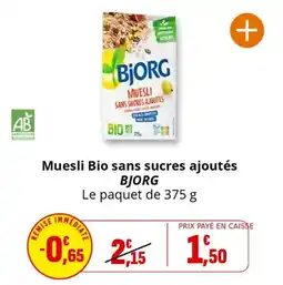Coccinelle Supermarché Muesli bio sans sucres ajoutés bjorg offre