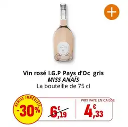 Coccinelle Supermarché Vin rosé i.g.p pays d'oc gris miss anaïs offre