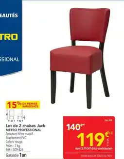 METRO Lot de 2 chaises jack metro professional offre
