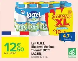 Carrefour Drive LACTEL Lait U.H.T. Bio demi-écrémé "Format XL" offre