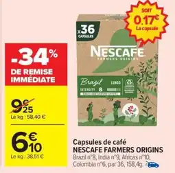 Carrefour Drive NESCAFE FARMERS ORIGINS Capsules de café offre