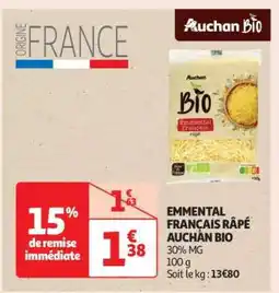 Auchan Emmental Français Râpé Auchan Bio offre