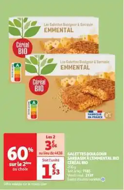 Auchan GALETTES BOULGOUR SARRASIN À L'EMMENTAL BIO CÉRÉAL BIO offre