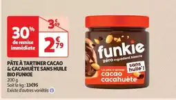 Auchan PÂTE À TARTINER CACAO & CACAHUÈTE SANS HUILE BIO FUNKIE offre