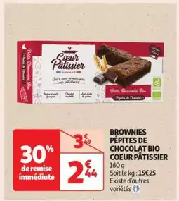 Auchan BROWNIES PÉPITES DE CHOCOLAT BIO COEUR PÂTISSIER offre