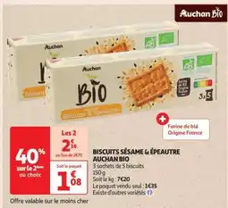 Auchan Biscuits Sésame & Épeautre Auchan Bio offre