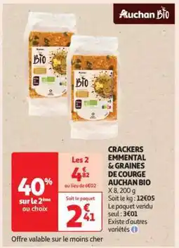 Auchan CRACKERS EMMENTAL & GRAINES DE COURGE AUCHAN BIO offre
