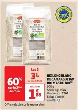 Auchan Riz Long Blanc De Camargue Igp Bio Mas Du Bio offre