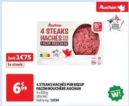 Auchan 4 Steaks Hachés Pur Bœuf Façon Bouchère Auchan offre