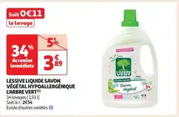 Auchan LESSIVE LIQUIDE SAVON VÉGÉTAL HYPOALLERGÉNIQUE L'ARBRE VERT offre