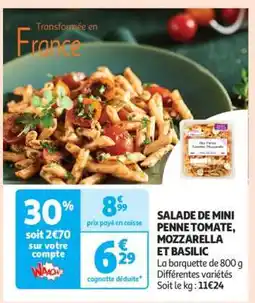 Auchan Salade de mini penne tomate mozzarella et basilic offre