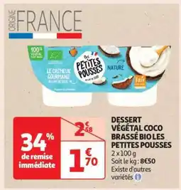 Auchan Dessert Végétal Coco Brassé Bio Les Petites Pousses offre