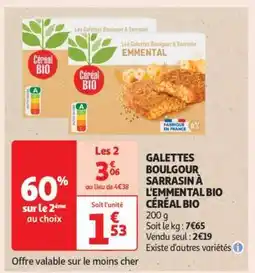 Auchan GALETTES BOULGOUR SARRASIN À L'EMMENTAL BIO CÉRÉAL BIO offre