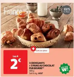 Auchan 3 Croissants + 3 Pains Au Chocolat Pur Beurre offre