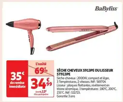 Auchan SÈCHE CHEVEUX 5913PE OU LISSEUR ST913PE offre
