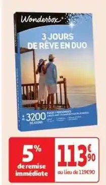 Auchan Wonderbox - 3 Jours de Rêve en Duo offre