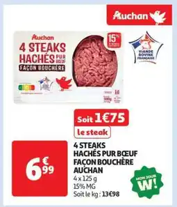 Auchan 4 Steaks Hachés Pur Bœuf Façon Bouchère Auchan offre