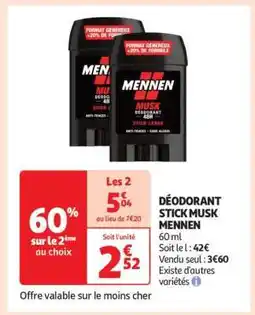 Auchan Déodorant Stick Musk Mennen offre