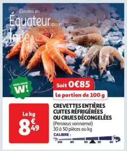 Auchan Crevettes Entières Cuites Réfrigérées Ou Crues Décongelées offre