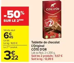 Carrefour Drive CÔTE D'OR Tablette de chocolat L'Original offre