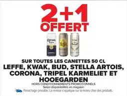 Carrefour Drive Sur toutes les canettes 50 cl leffe, kwak, bud, stella artois, corona, tripel karmeliet et hooegarden offre