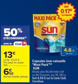 Carrefour Drive SUN Capsules lave-vaisselle "Maxi Pack" offre