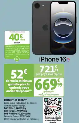 Auchan Drive IPHONE 16E 128GO offre
