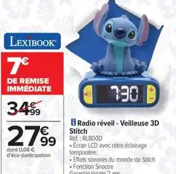 Carrefour Drive LEXIBOOK Radio réveil - Veilleuse 3D Stitch offre