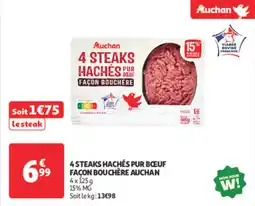Auchan Supermarché 4 steaks hachés pur bœuf façon bouchere auchan offre
