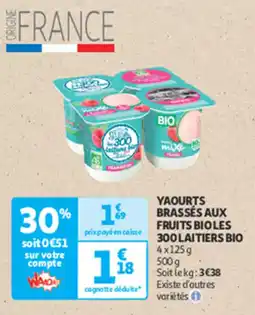 Auchan Supermarché Yaourts brassés aux fruits bioles 300 laitiers bio offre