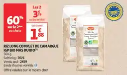 Auchan Supermarché Riz long complet de camargue igp bio mas du bio offre