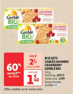 Auchan Supermarché Biscuits sablés amande cranberry gerblé bio offre