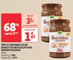 Auchan Supermarché Pâte à tartiner cacao noisettes nocciolata bio rigoni di asiago offre
