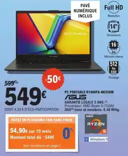 E.Leclerc Drive PC PORTABLE R1400FA NK550W ASUS offre