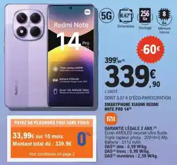 E.Leclerc Drive SMARTPHONE XIAOMI REDMI NOTE PRO 14 offre