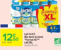 Cora x Carrefour LACTEL Lait U.H.T. Bio demi-écrémé "Format XL" offre