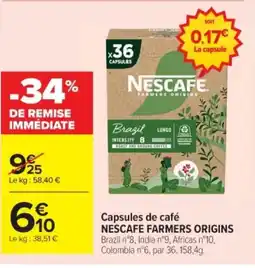 Cora x Carrefour NESCAFE FARMERS ORIGINS Capsules de café offre