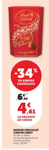 Hyper U LINDT Boules chocolat lindor offre