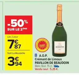 Carrefour Drive PAVILLON DE BEAUDOIN A.O.P. Crémant de Limoux offre