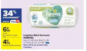 Carrefour Drive PAMPERS Lingettes Bébé Harmonie offre